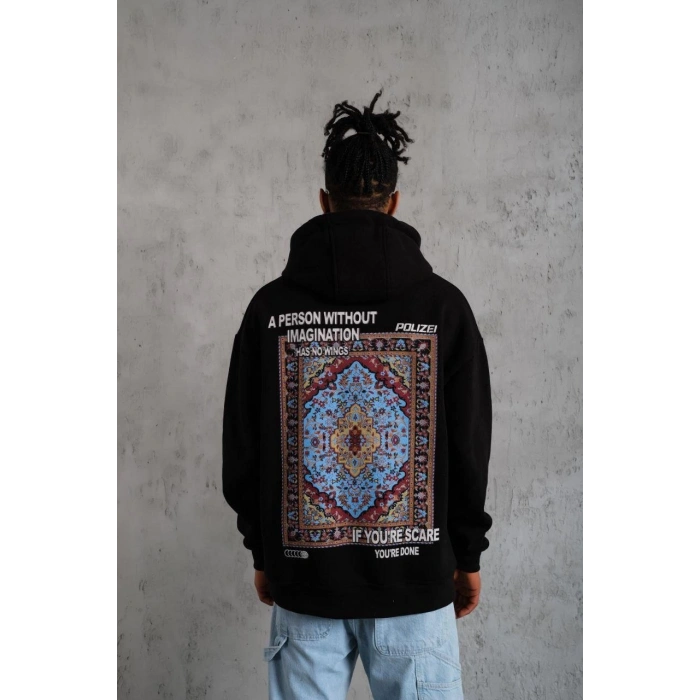 Kilim Desen Kapüşonlu - Siyah