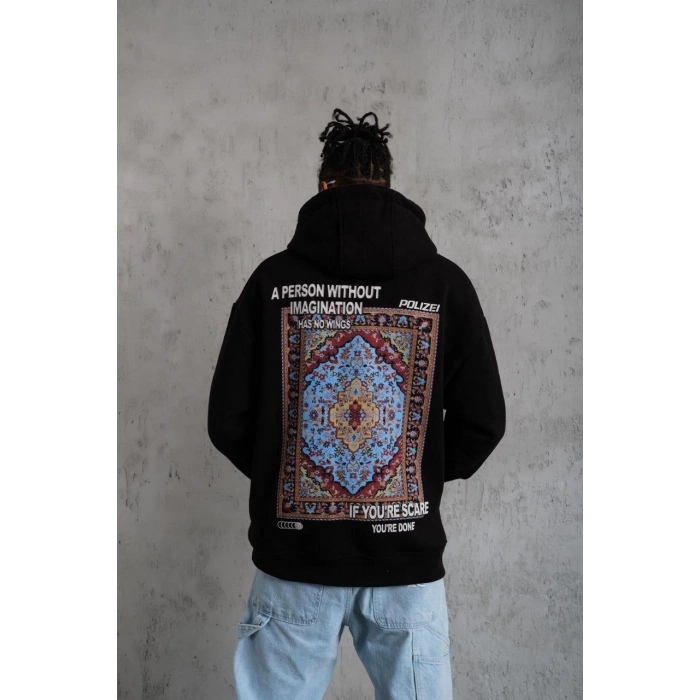 Kilim Desen Kapüşonlu - Siyah