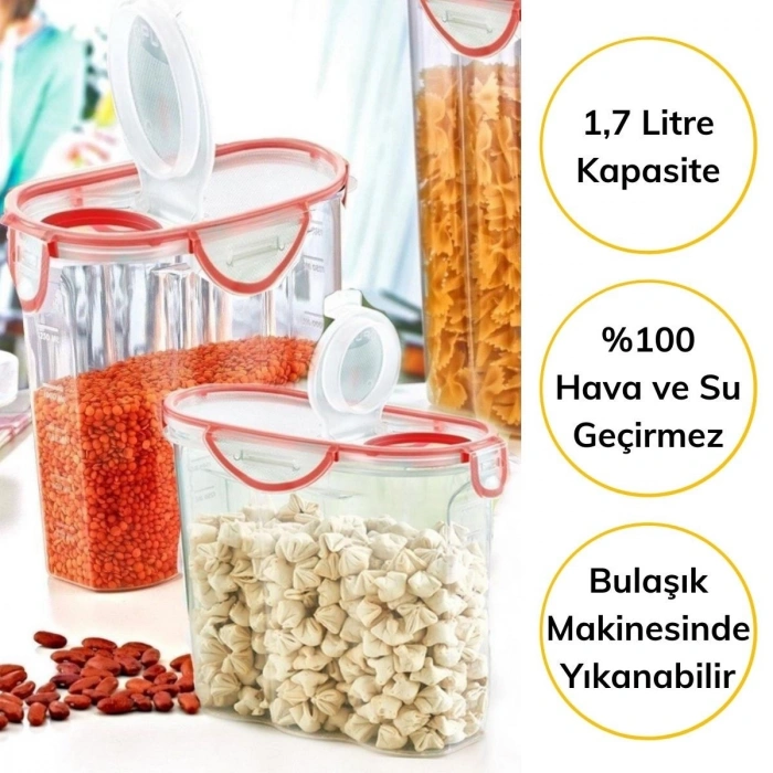 Kilitli Kapaklı Contalı Hava,Su Sıvı Geçirmez 1,7 Litre Erzak Saklama Kabı-SA585 (4887)