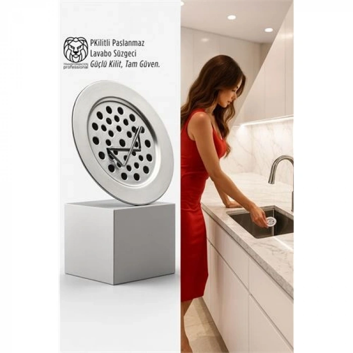 Kilitli Paslanmaz Lavabo Süzgeci - Akıllı Tahliye ve Tam Süzme Teknolojisi (5.5 cm)