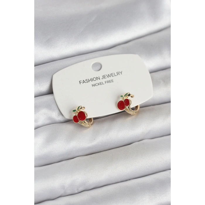 Kiraz Model Gold Renk Pirinç Çocuk Küpe - TJ-BKP11653