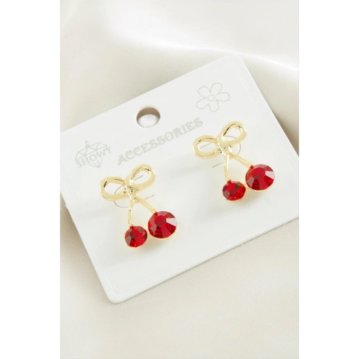 Kiraz Taşlı Metal Küpe