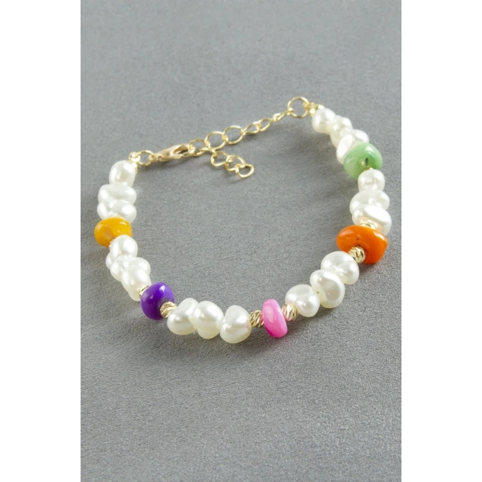 Kırık Doğaltaşlı İnci Bileklik