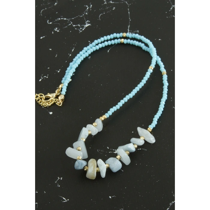 Kırık Doğaltaşlı Turkuaz Kristal Kolye