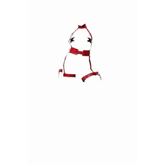 Kırmızı Harness Takım Deri Yüksek Yaka Toka Detaylı - Brf1338