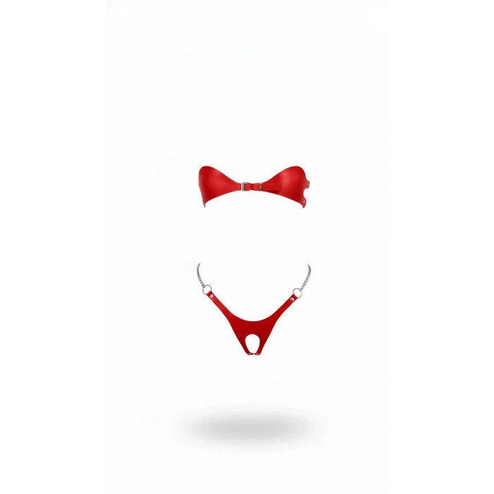 Kırmızı Harness Takım Deri Zincir Detaylı Tokalı Bralet - Brf1234