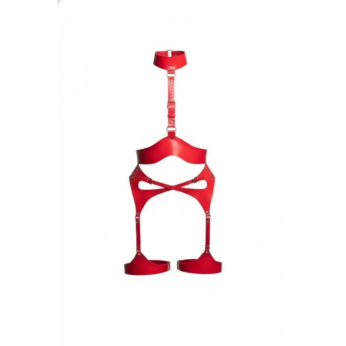 Kırmızı Harness Takım Gerdanlık Detaylı Tokalı Deri - Brf1196