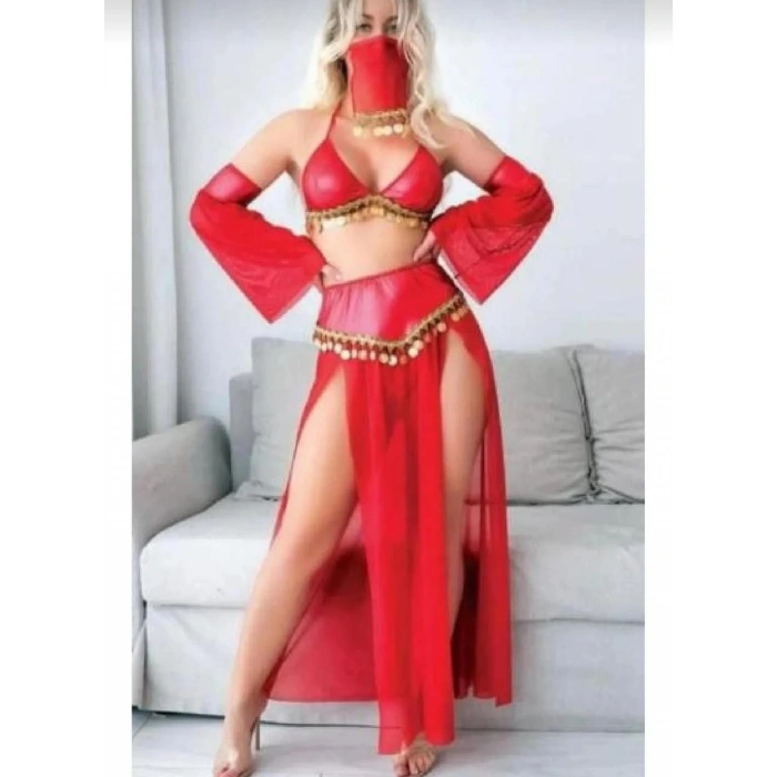 Kırmızı Peçeli Dansöz Kıyefeti