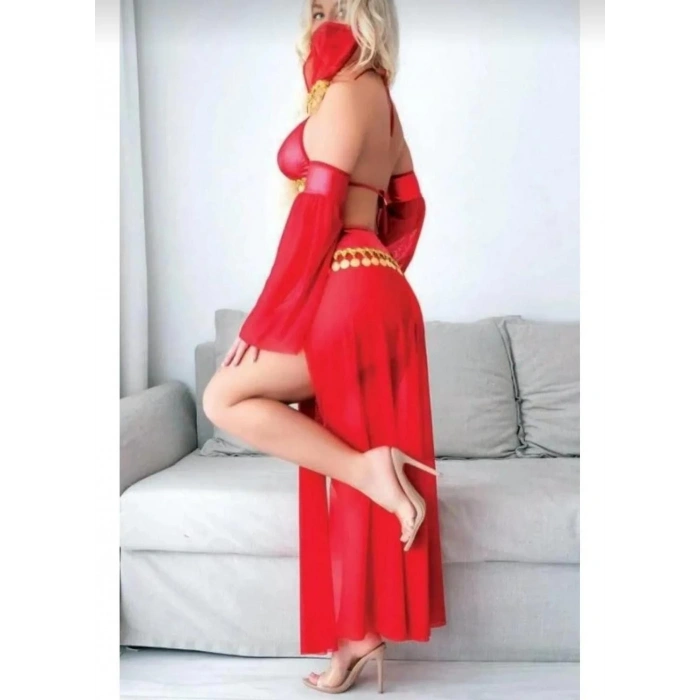 Kırmızı Peçeli Dansöz Kıyefeti