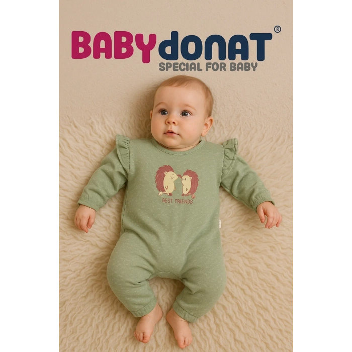 Kirpi Nakışlı % 100 Pamuk Kız Bebek Tulum