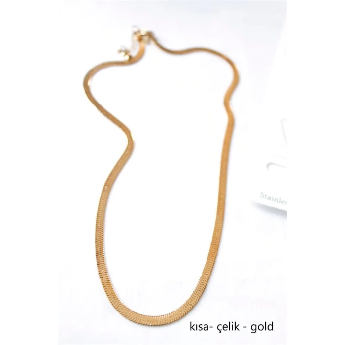 Kısa İtalyan Çelik Kolye-45 CM - Altın