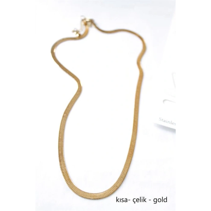 Kısa İtalyan Çelik Kolye-45 CM - Altın