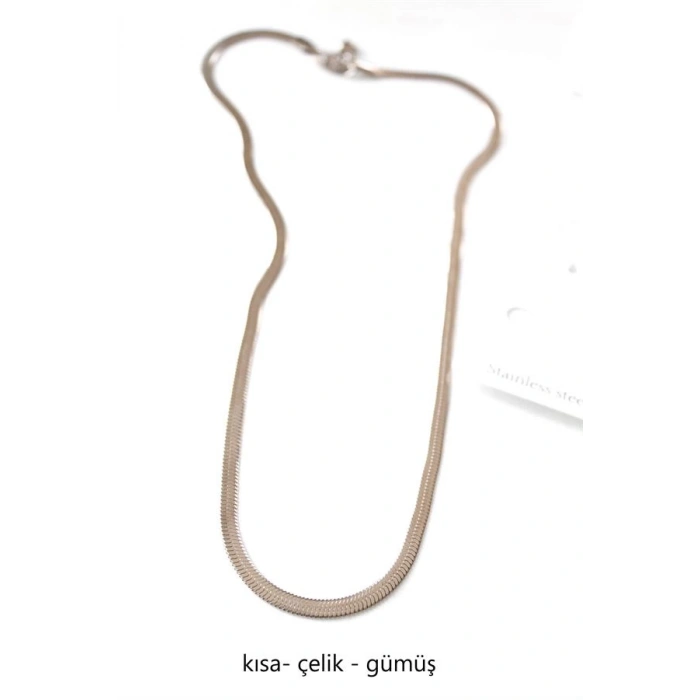 Kısa İtalyan Çelik Kolye-45 CM - Gümüş