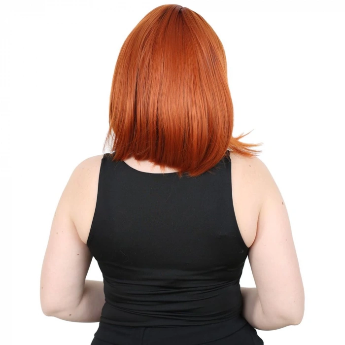 Kısa Küt Perçemli Fiber Sentetik Peruk - Bakır