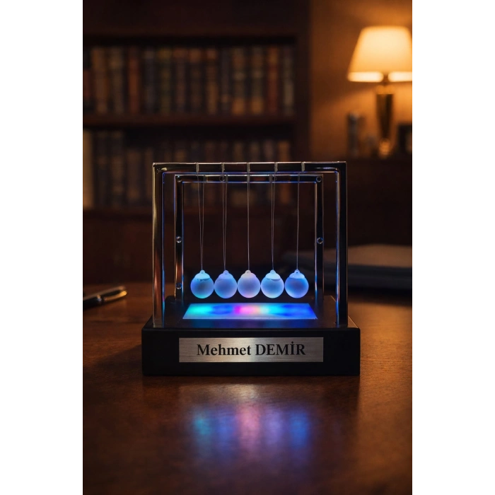 Kişiye İsme Özel RGB Led Işıklı Newton Denge Topu – Renkli Şeffaf Denge , Pilli Dekoratif Hediye