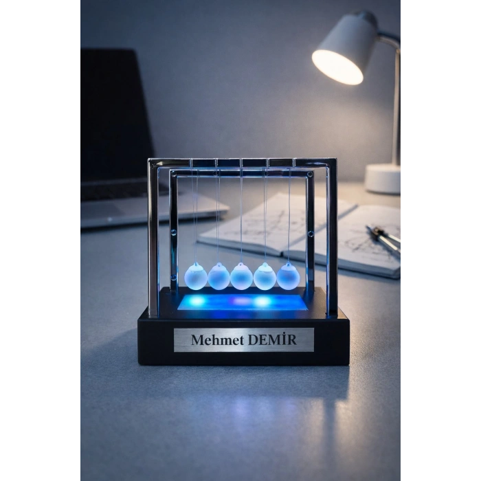 Kişiye İsme Özel RGB Led Işıklı Newton Denge Topu – Renkli Şeffaf Denge , Pilli Dekoratif Hediye
