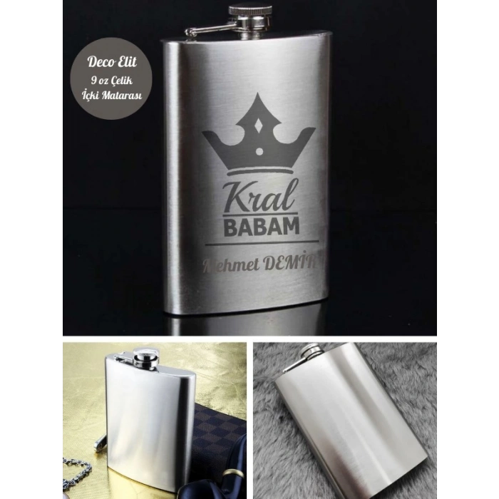 Kişiye Özel Babaya Hediye 9 Oz Çelik Cep Matarası 266 Ml İçecek Cep Matarası