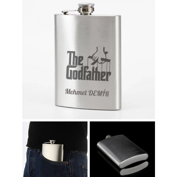Kişiye Özel God Father 9 Oz  Çelik Cep Matarası 266 Ml İçecek Cep Matarası Babaya Hediye