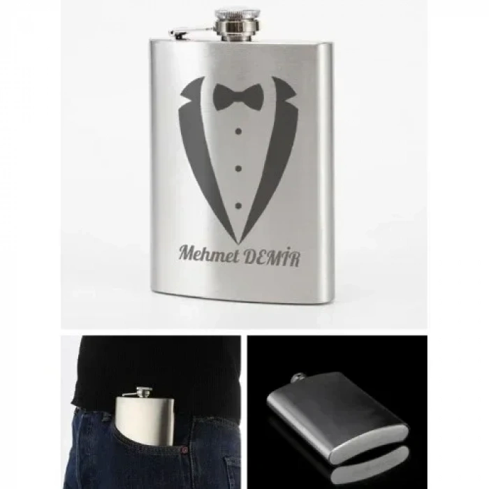 Kişiye Özel Smokin Damat Temalı 9 Oz Çelik Cep Matarası 266 Ml Sevgiliye Hediye