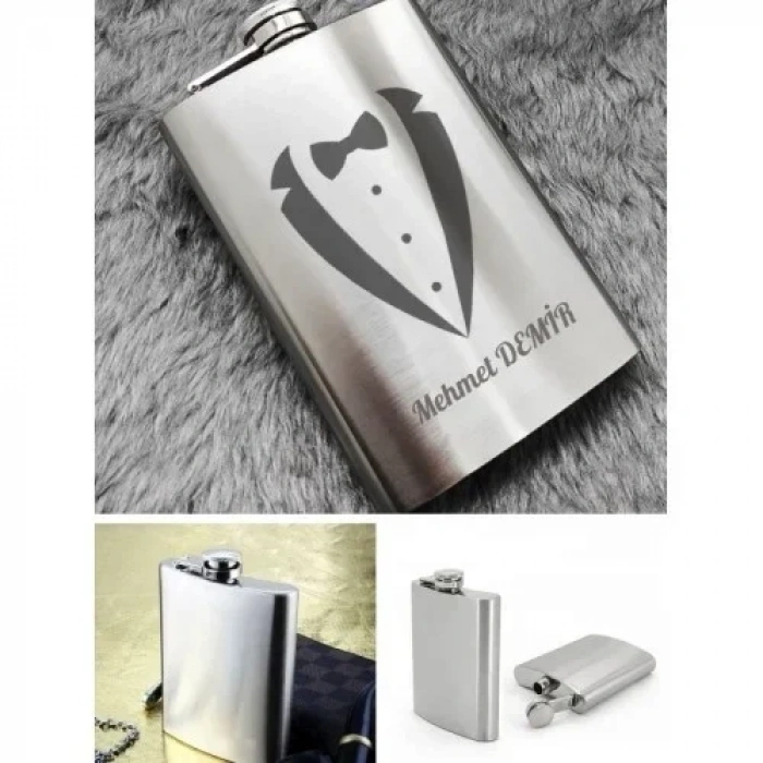 Kişiye Özel Smokin Damat Temalı 9 Oz Çelik Cep Matarası 266 Ml Sevgiliye Hediye