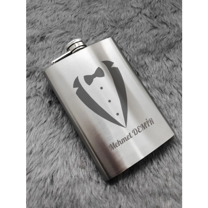 Kişiye Özel Smokin Damat Temalı 9 Oz Çelik Cep Matarası 266 Ml Sevgiliye Hediye