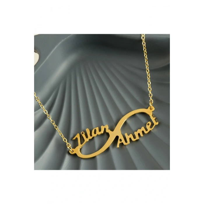 Kişiye Özel Sonsuzluk Çift İsim Yazılı Kolye