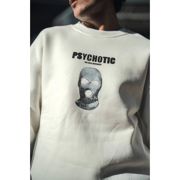Kışlık Bisiklet Yaka Baskılı SweatShirt - Beyaz -