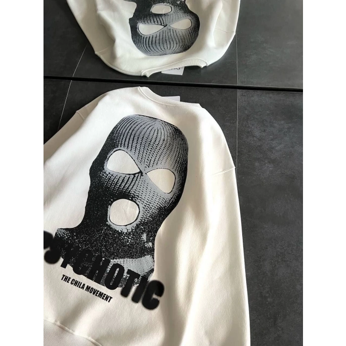 Kışlık Bisiklet Yaka Baskılı SweatShirt - Beyaz -