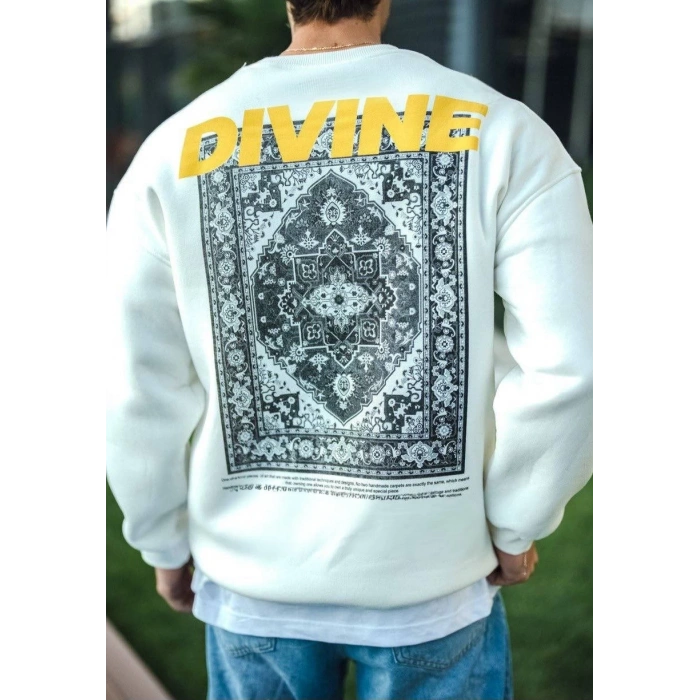 Kışlık Bisiklet Yaka Baskılı SweatShirt - Beyaz -
