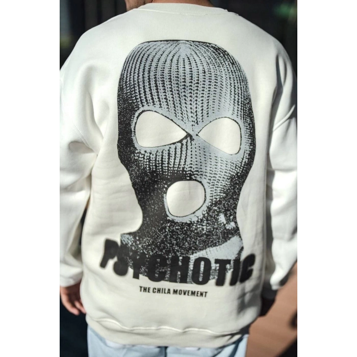 Kışlık Bisiklet Yaka Baskılı SweatShirt - Beyaz -