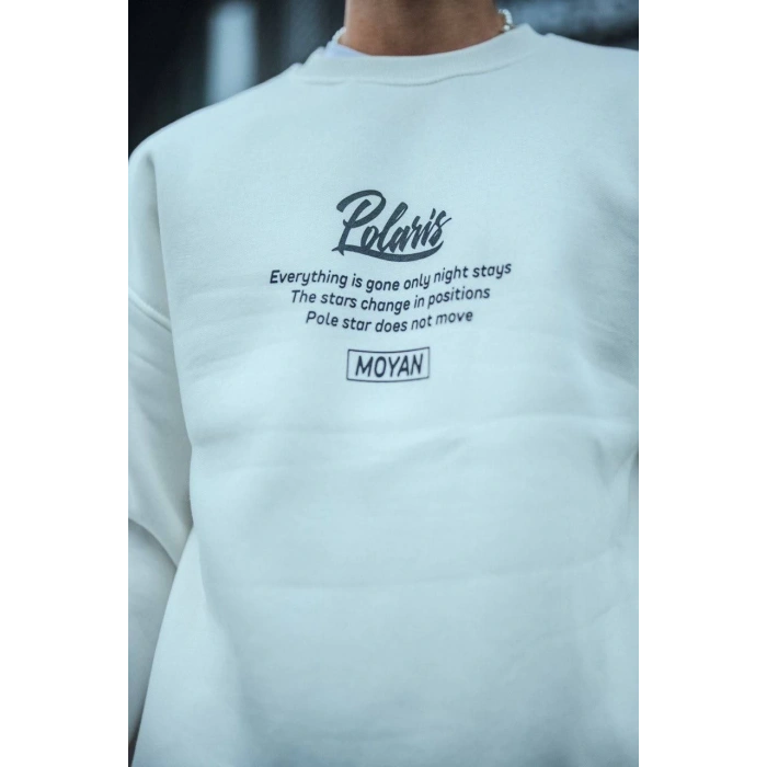 Kışlık Bisiklet Yaka Ön Ve Arka Baskılı SweatShirt - Beyaz -