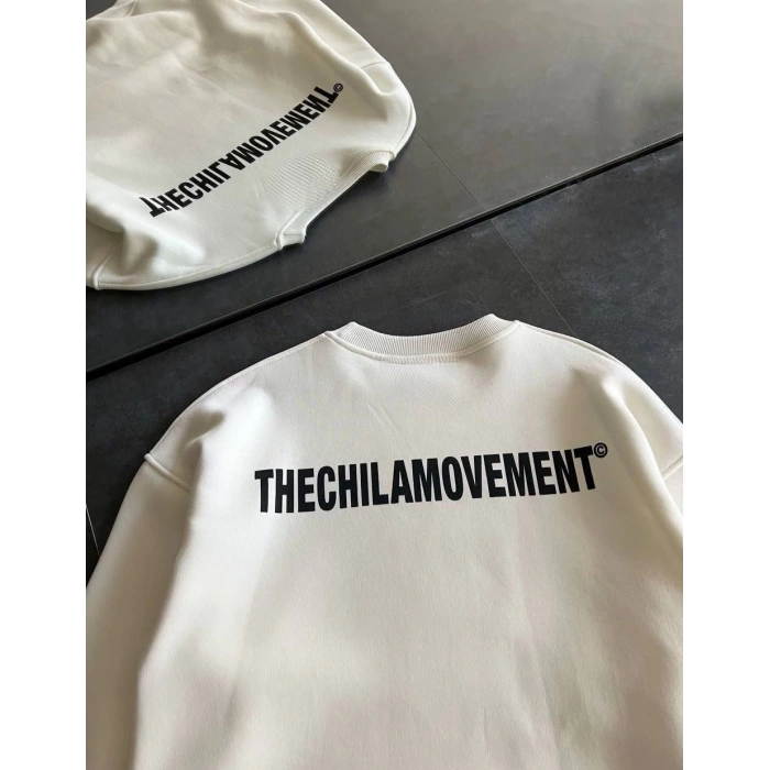 Kışlık Bisiklet Yaka Oversize Baskılı SweatShirt - Beyaz -