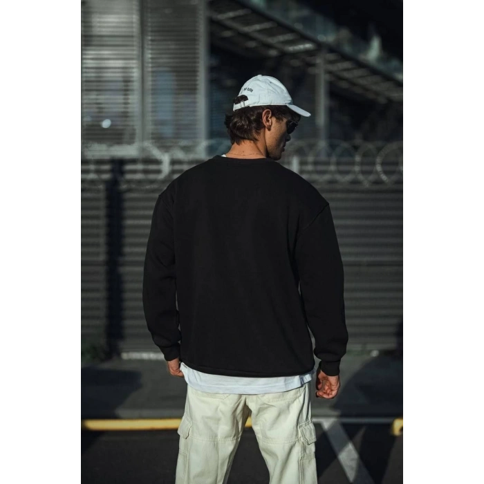 Kışlık Bisiklet Yaka Üç İplik Basic SweatShirt - Siyah -