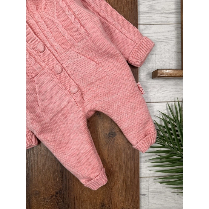 Kışlık Örgü Kapüşonlu Kız Bebek Tekli Tulum