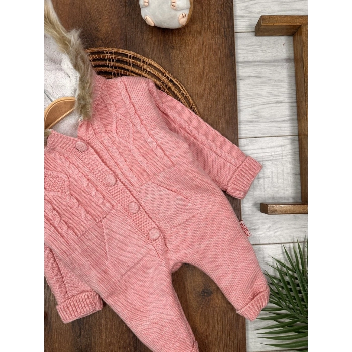 Kışlık Örgü Kapüşonlu Kız Bebek Tekli Tulum