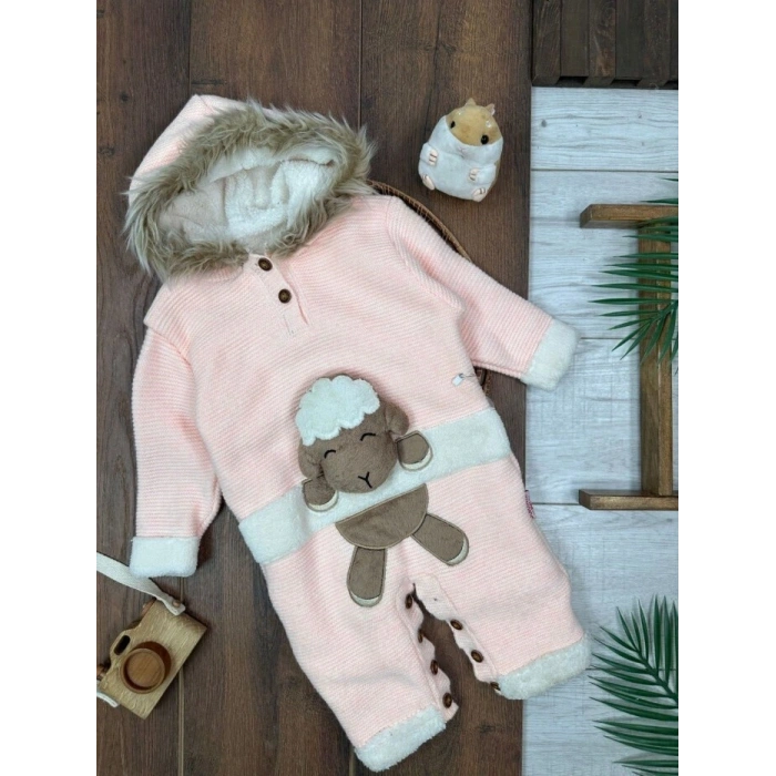 Kışlık Pamuklu Kapüşonlu Kız Bebek Tulum