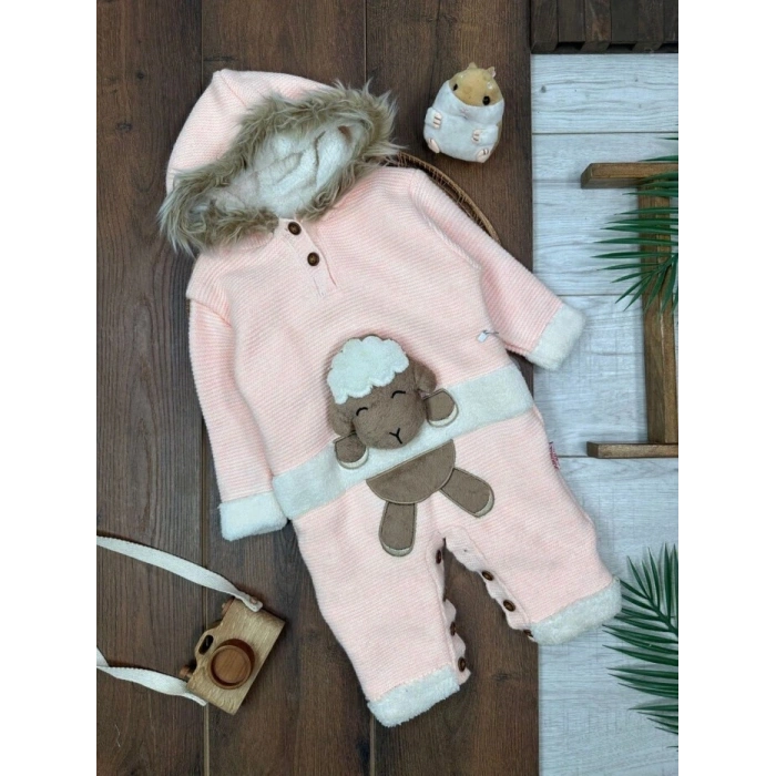 Kışlık Pamuklu Kapüşonlu Kız Bebek Tulum