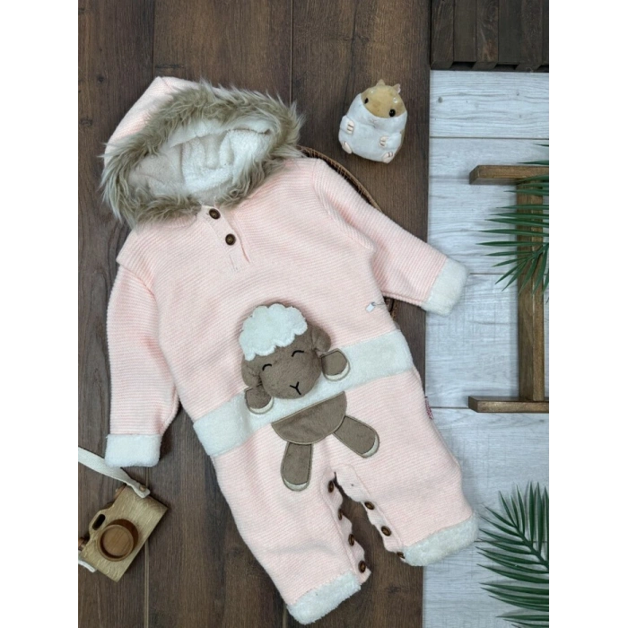 Kışlık Pamuklu Kapüşonlu Kız Bebek Tulum
