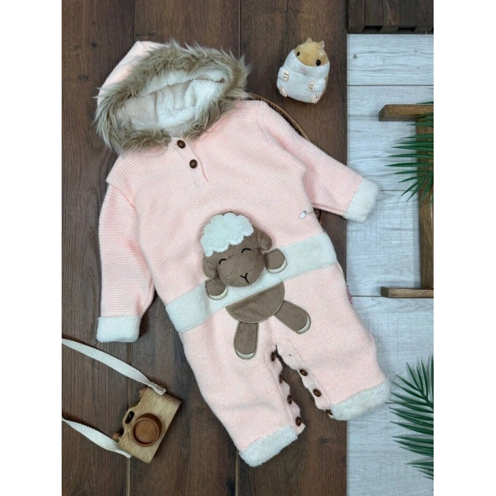 Kışlık Pamuklu Kapüşonlu Kız Bebek Tulum