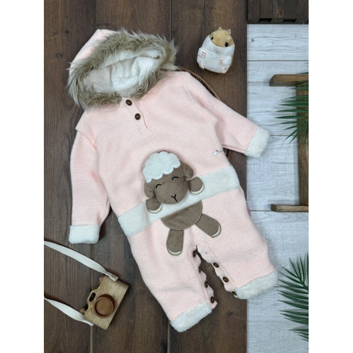 Kışlık Pamuklu Kapüşonlu Kız Bebek Tulum