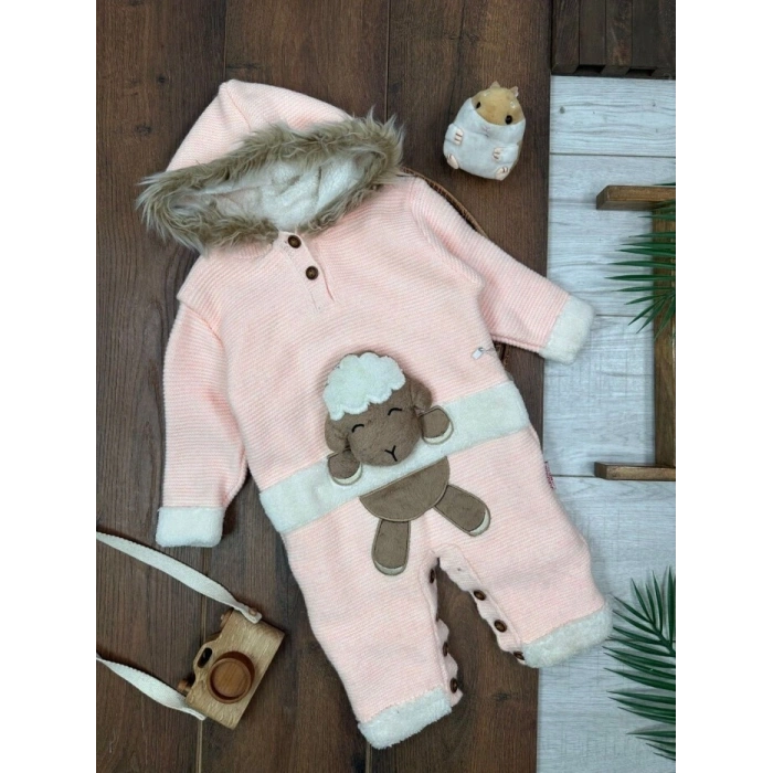 Kışlık Pamuklu Kapüşonlu Kız Bebek Tulum