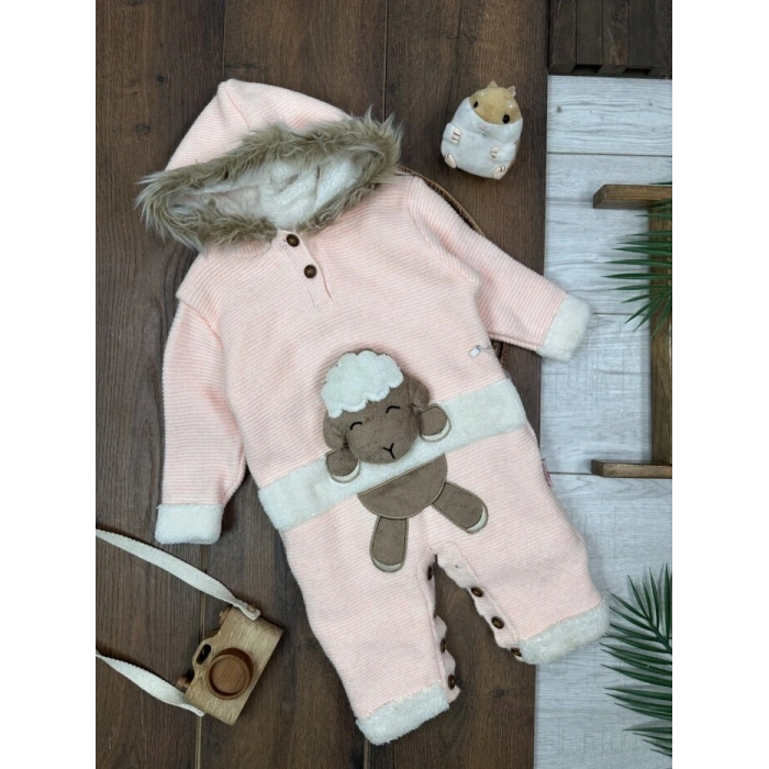 Kışlık Pamuklu Kapüşonlu Kız Bebek Tulum