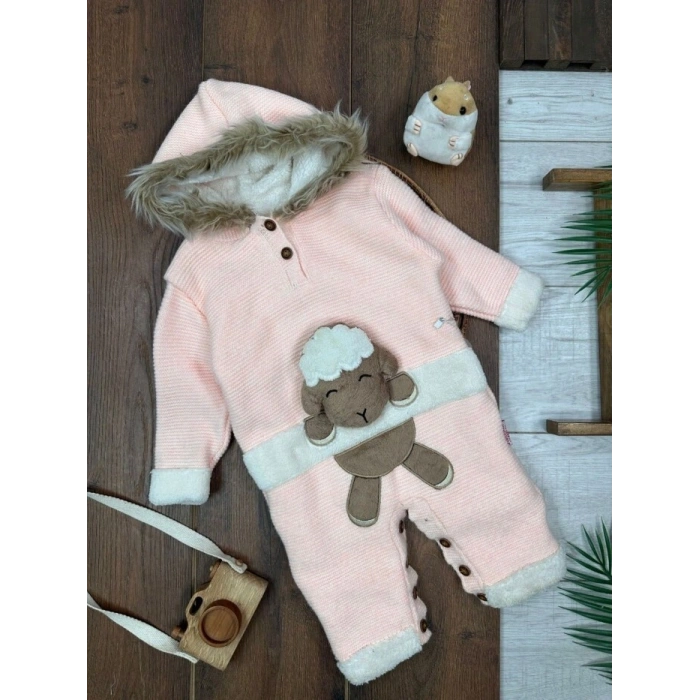 Kışlık Pamuklu Kapüşonlu Kız Bebek Tulum