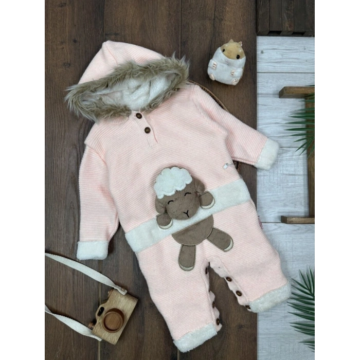 Kışlık Pamuklu Kapüşonlu Kız Bebek Tulum