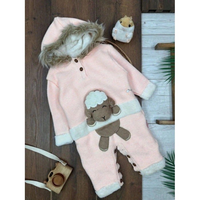 Kışlık Pamuklu Kapüşonlu Kız Bebek Tulum