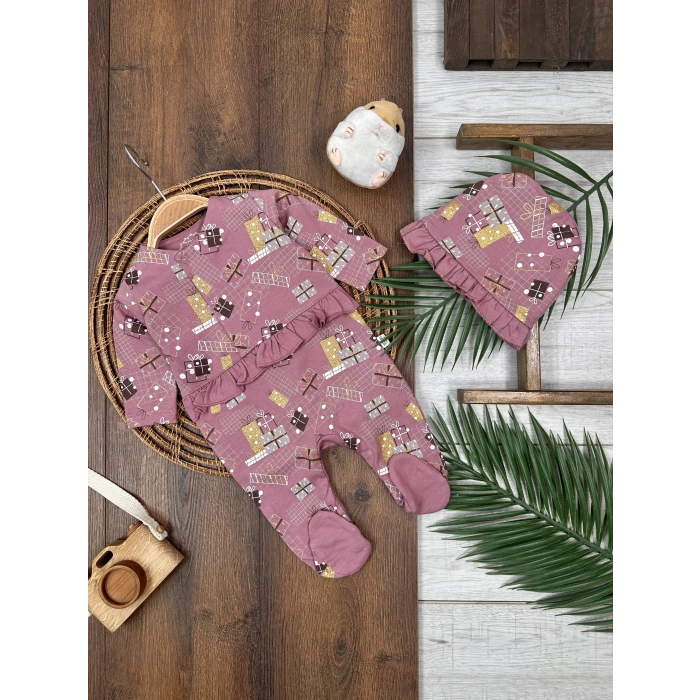 Kışlık Pamuklu Uzun Kollu Kız Bebek 2li Takım