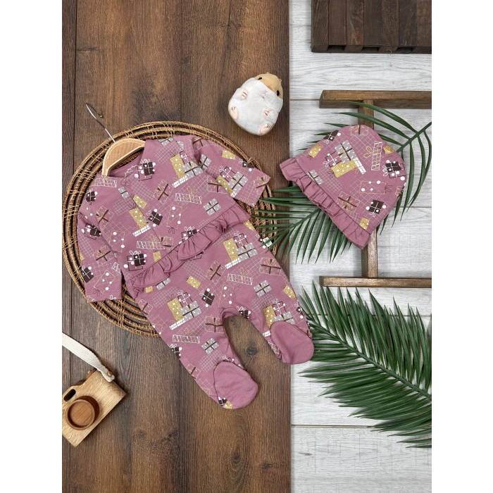 Kışlık Pamuklu Uzun Kollu Kız Bebek 2li Takım