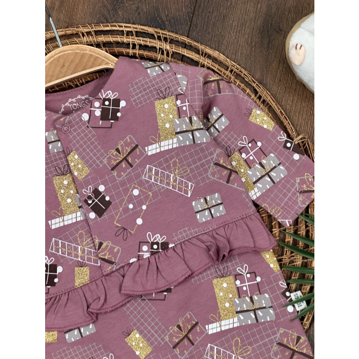 Kışlık Pamuklu Uzun Kollu Kız Bebek 2li Takım