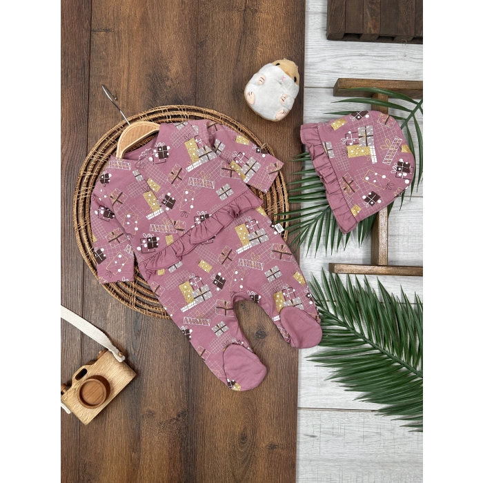 Kışlık Pamuklu Uzun Kollu Kız Bebek 2li Takım