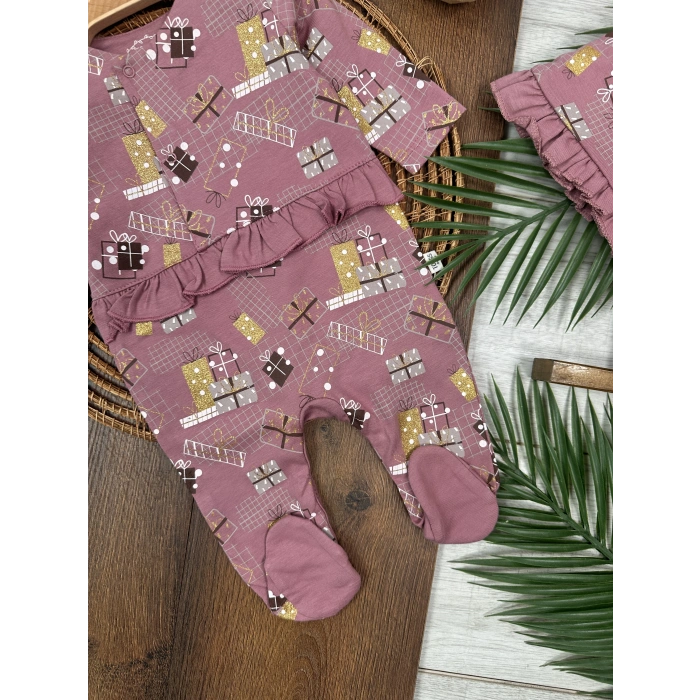 Kışlık Pamuklu Uzun Kollu Kız Bebek 2li Takım